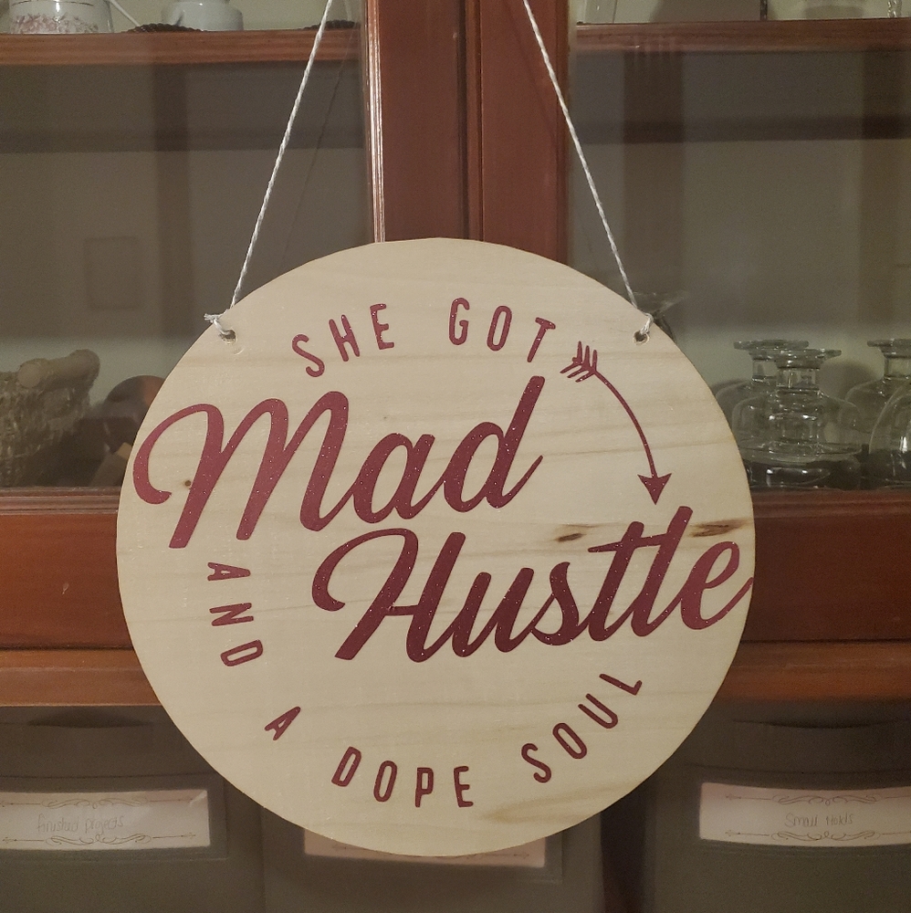 Handmade 12 inch round glitter sign